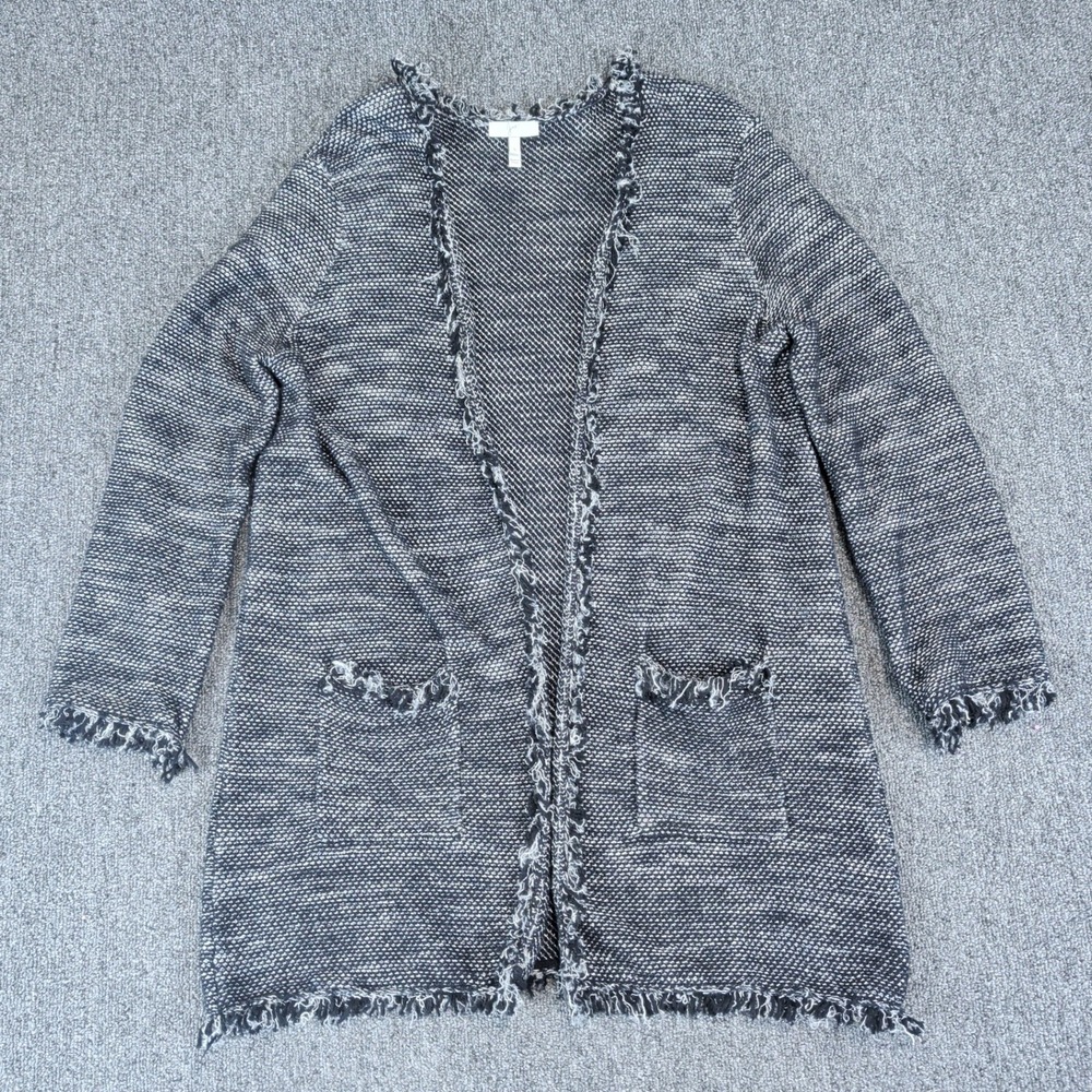 Joie Coastal Longline Cardigan Women S Black White Linen Cotton Fringe Sweater